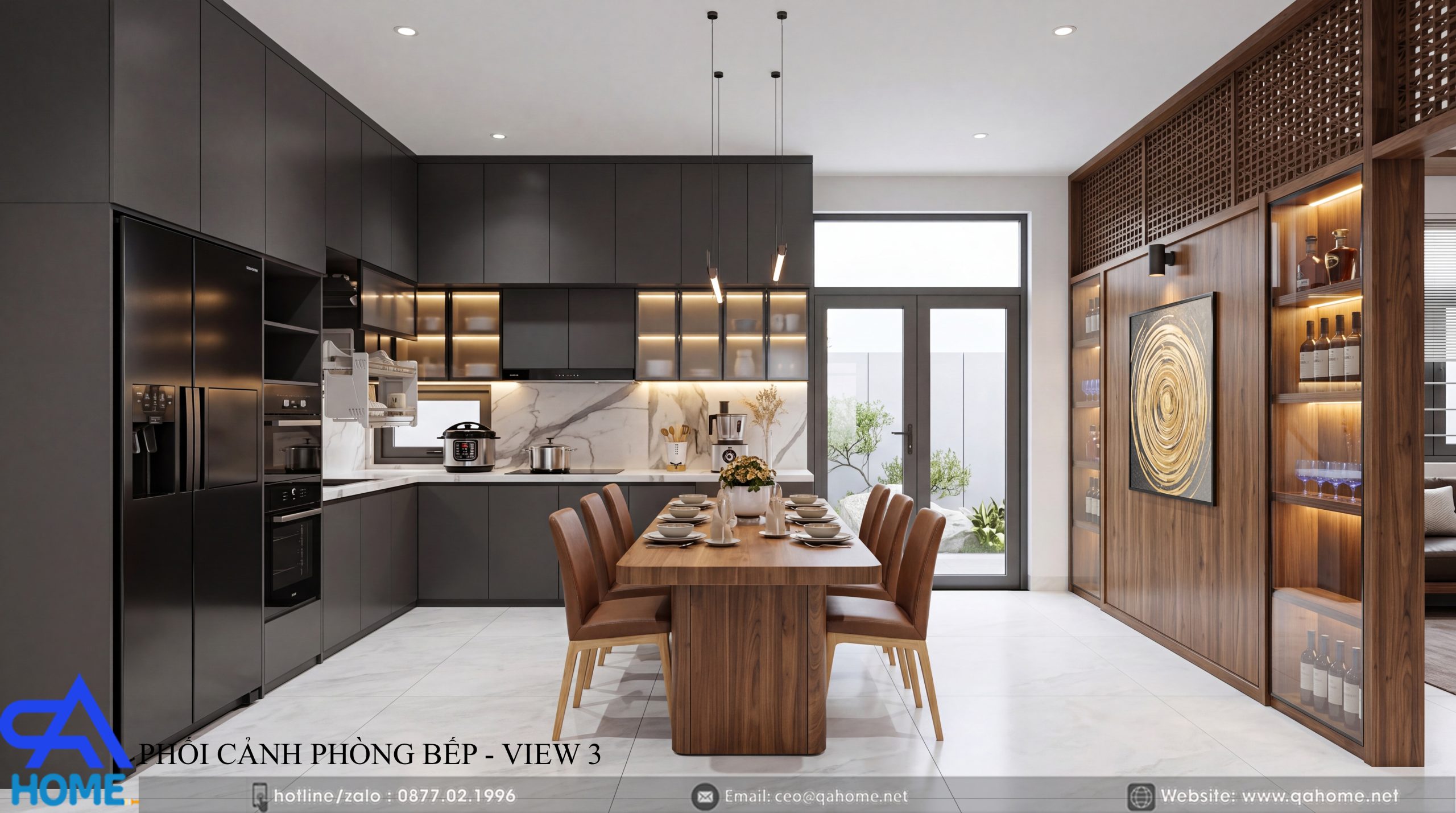 Thiết kế phòng bếp không gian mở cho nhà cấp 4 mái Nhật hiện đại